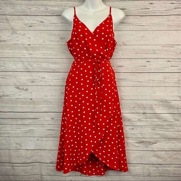 Bardot Dresses & Skirts - Bardot red polka dot asymmetric wrap dress v-neck